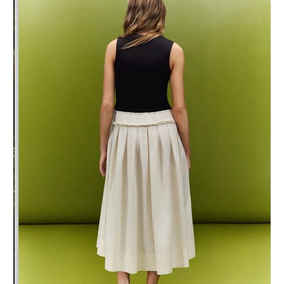 Plan C Black Cream Fit Flare Midi Dress SIZE 10 Romantic Cotton Designer $375 - Picture 4 of 10